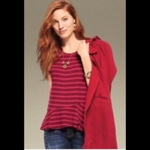 Cabi red stripe top with ruffle hem